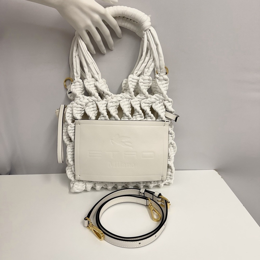 Etro Leather Woven Purse Shoulder Bag White $882 Very ARTSY
